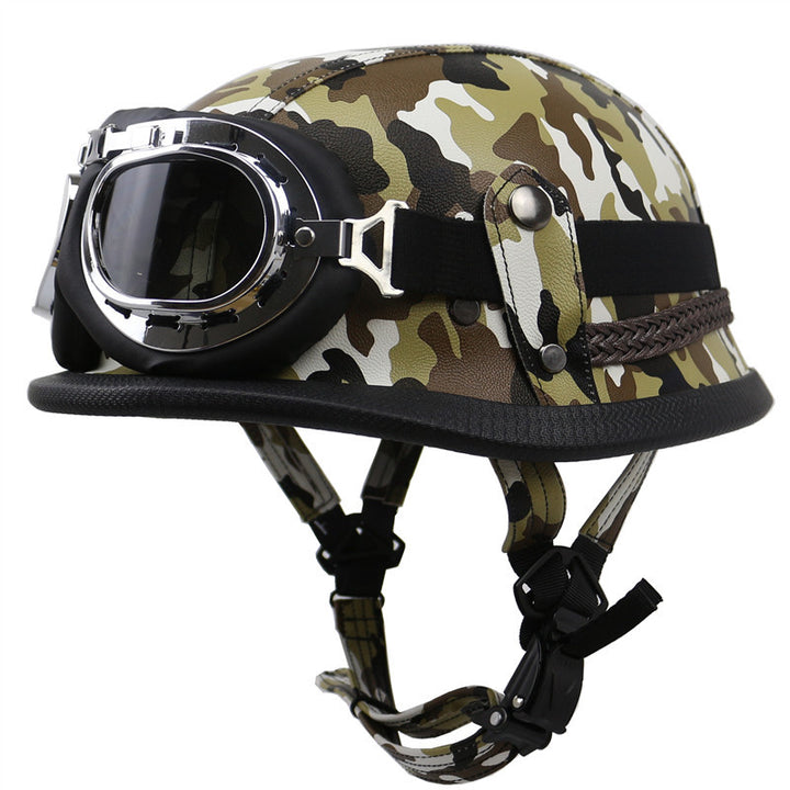 Vintage Leder Motorradhelm mit Brille Skanto