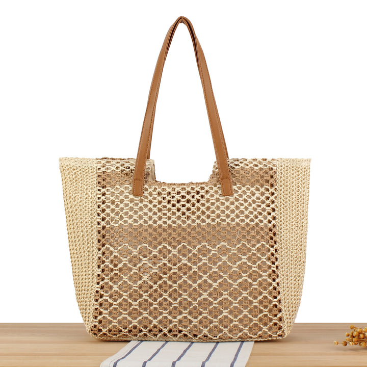 Tote Bag aus geflochtenem Naturmaterial mit eleganten Ledergriffen Skanto