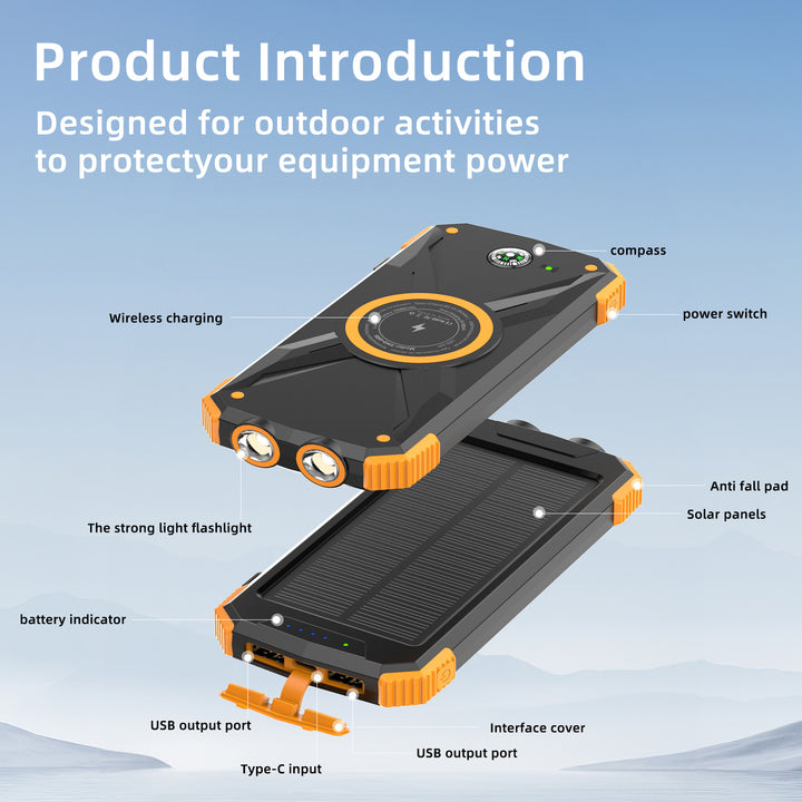 Solar-Powerbank mit integriertem Kompass und LED-Licht Skanto