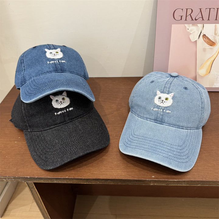 Damen entspannte Baumwoll-Baseballkappe mit Katzen-Detail Skanto