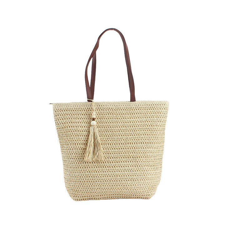 Geräumige Clutch aus geflochtenem Naturmaterial mit dekorativer Quaste Skanto
