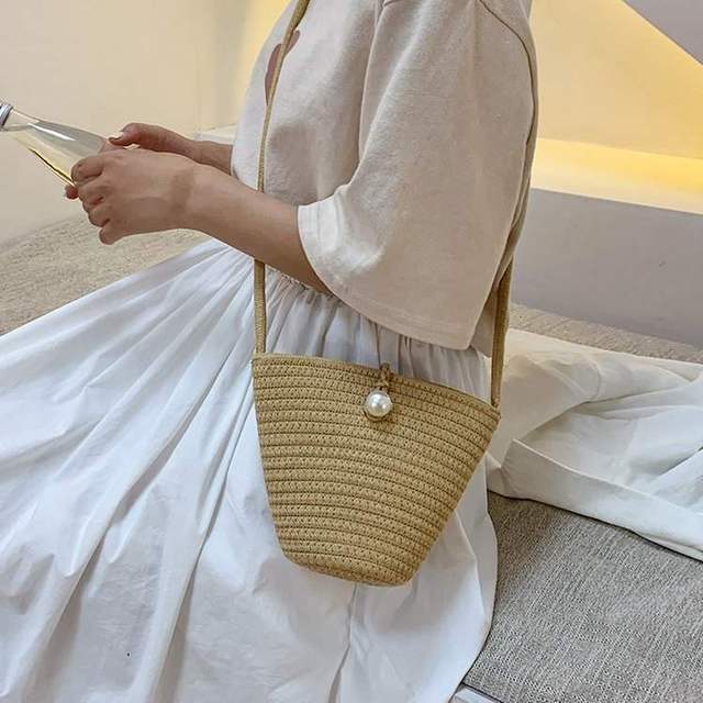 Handgemachte Makramee-Tasche mit Perlenakzent Skanto