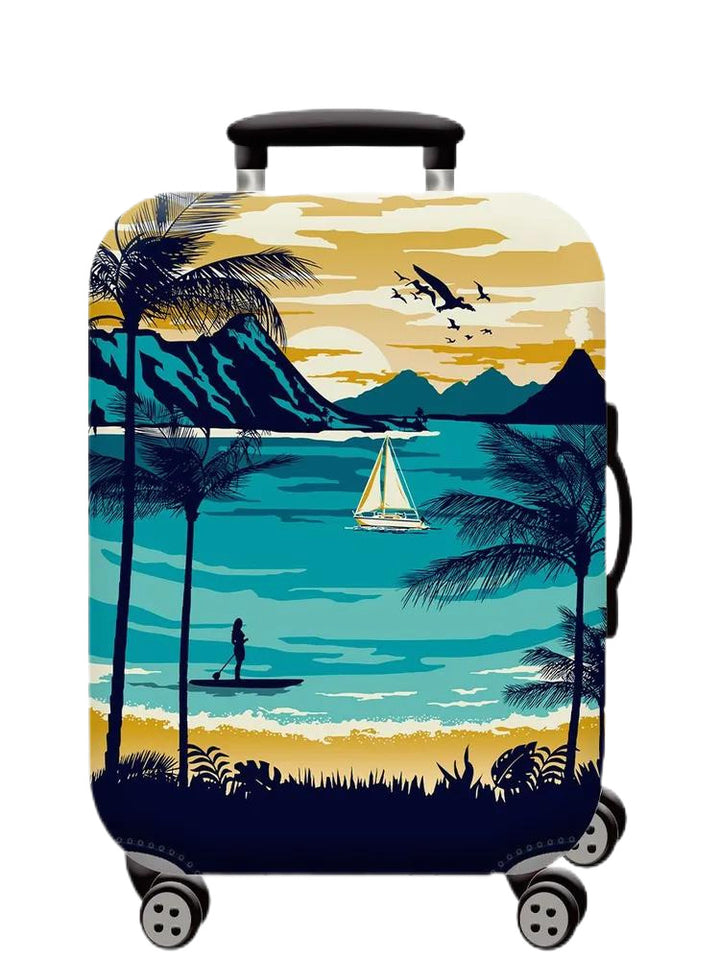 Unisex Hartschalen-Kabinentrolley mit Vintage-Reiseillustration, 360°-Drehrädern und Teleskopgriff Skanto