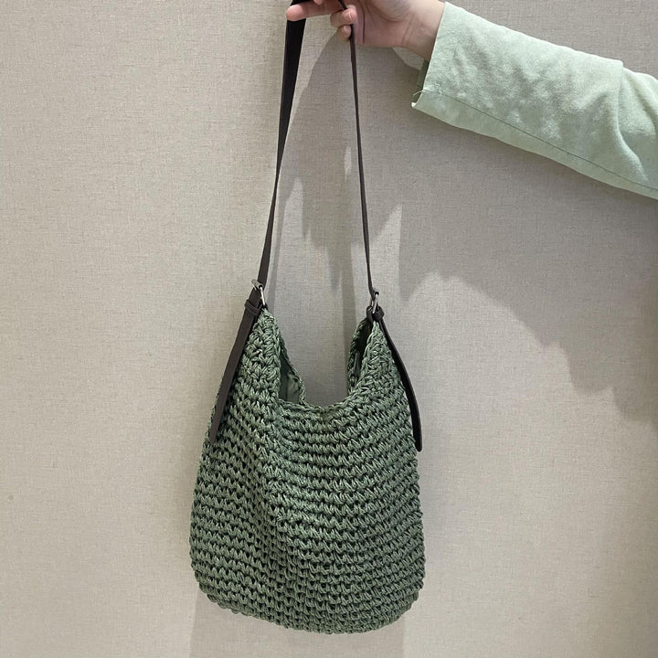 Handgefertigte Makramee-Umhängetasche mit Lederriemen Skanto