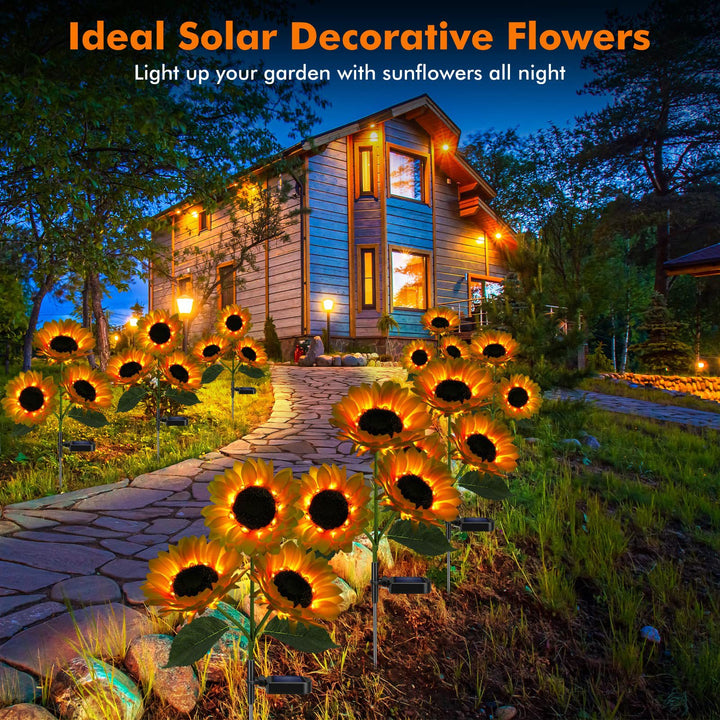 Solarbetriebene Outdoor-Gartensteckerleuchten mit realistischen Sonnenblumen und wasserdichtem Solarregler Skanto
