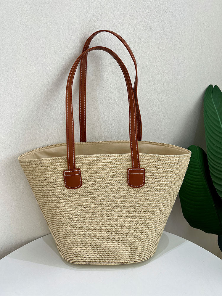Klassische Strohtasche mit Lederakzenten Skanto