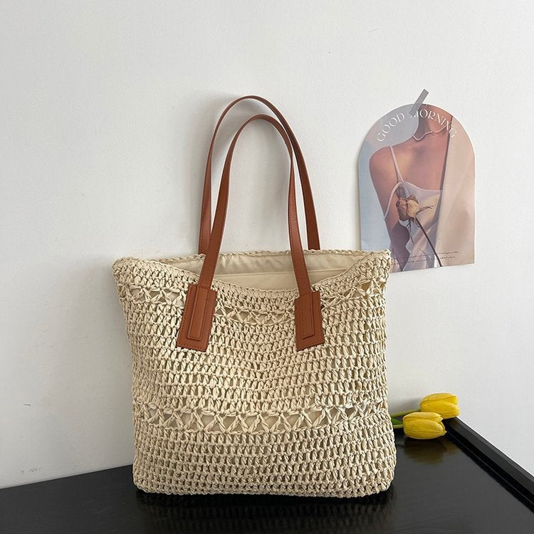 Handgefertigte Strandtasche mit breiten Ledergriffen Skanto