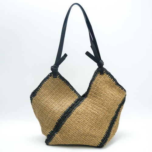 Moderne Strandtasche aus gewebtem Naturmaterial mit Ledergriffen Skanto