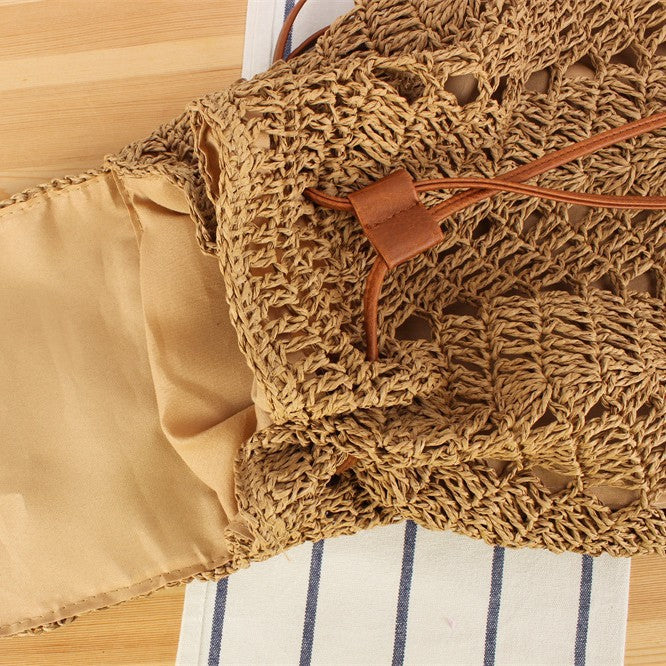Rucksack aus Natur-Raffia mit Lederdetails Skanto