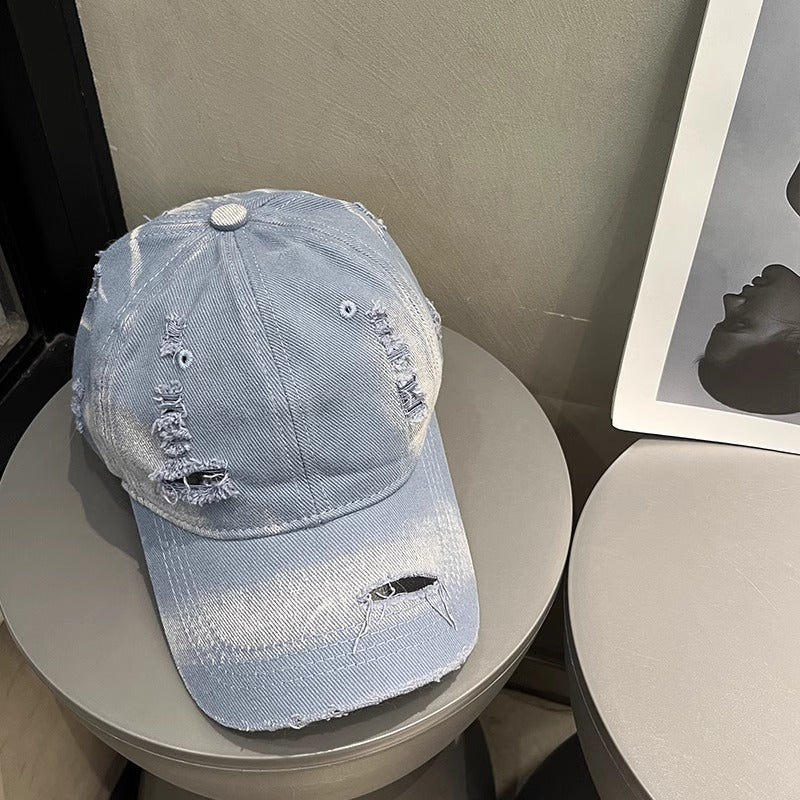 Damen Distressed Schwarze Jeans Baseballkappe Skanto