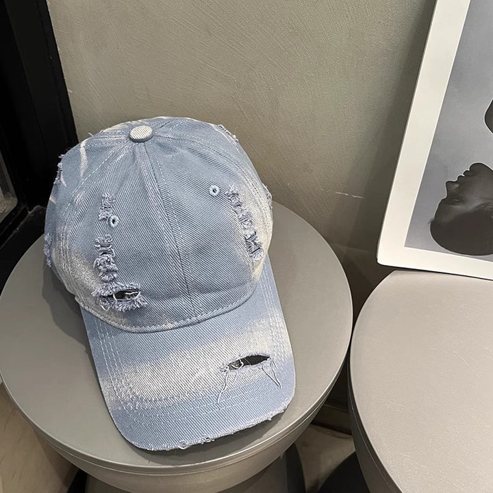 Damen Distressed Schwarze Jeans Baseballkappe Skanto