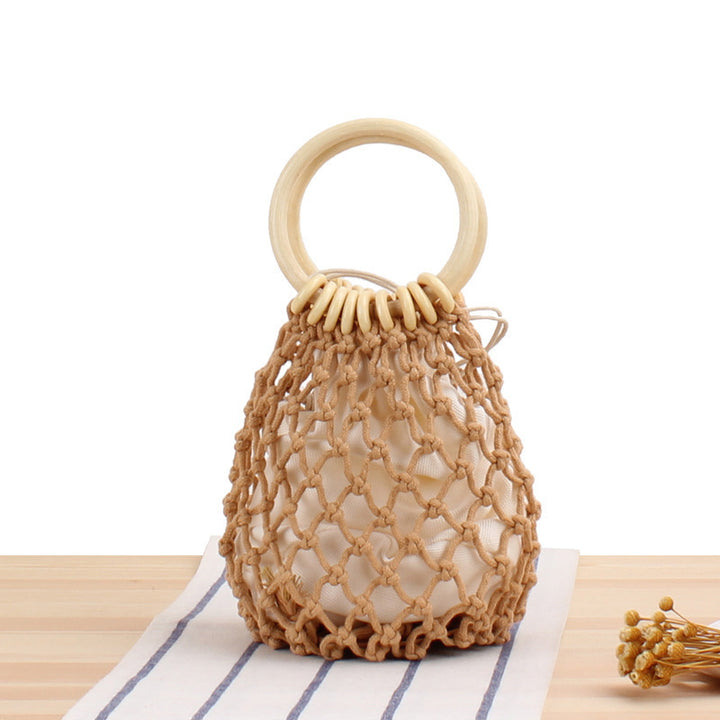 Tragetasche mit handgeknüpftem Netzdesign und Holzgriff Skanto