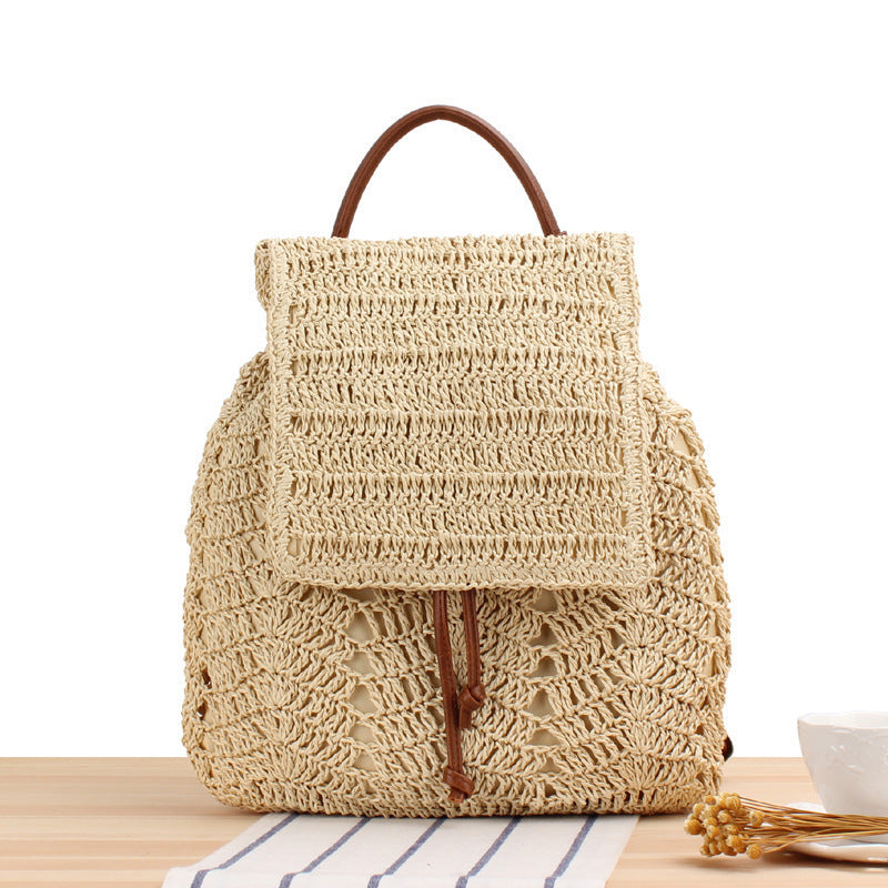 Rucksack aus Natur-Raffia mit Lederdetails Skanto