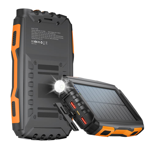 Solar-Powerbank mit integrierter LED-Taschenlampe und mehreren Ladeanschlüssen Skanto