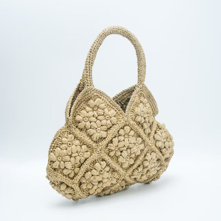 Skanto Makramee-Handtasche mit botanischen 3D-Applikationen Skanto