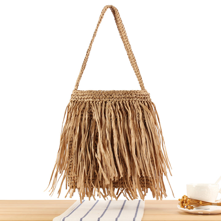 Trendige Strohtasche mit Fransen-Design Skanto