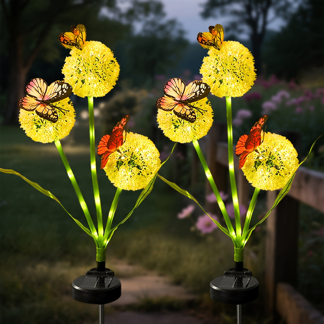 Skanto Solar-Pusteblumen-Kugel-Gartensteckerleuchten mit Schmetterlingsakzent und Dämmerungssensor Skanto
