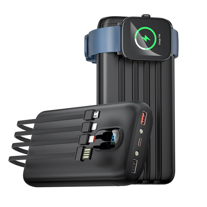 Powerbank mit integrierten Ladekabeln und LCD-Bildschirm Skanto