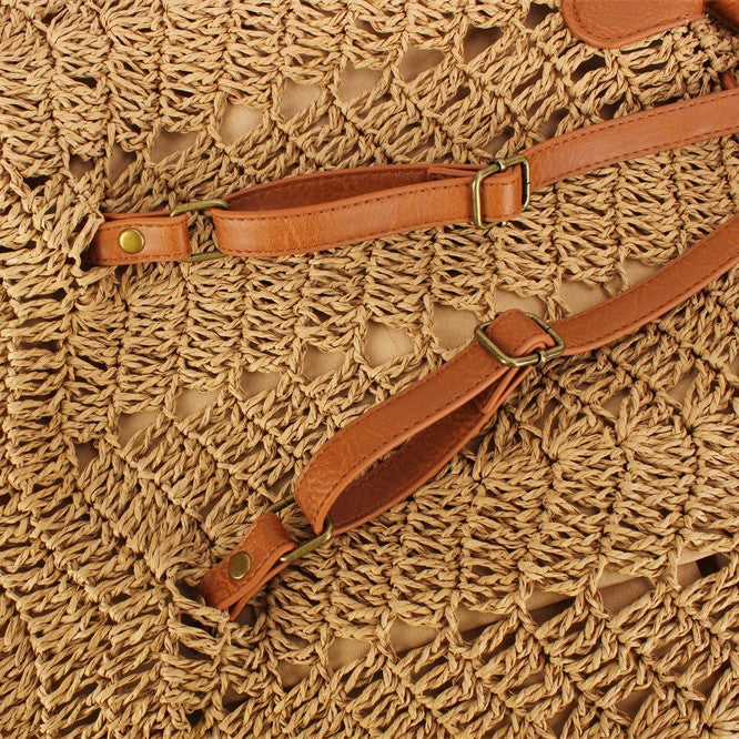 Rucksack aus Natur-Raffia mit Lederdetails Skanto