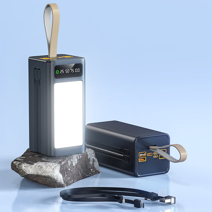 Modernste Powerbank mit integrierter LED-Beleuchtung und multifunktionalem Kabelsystem Skanto