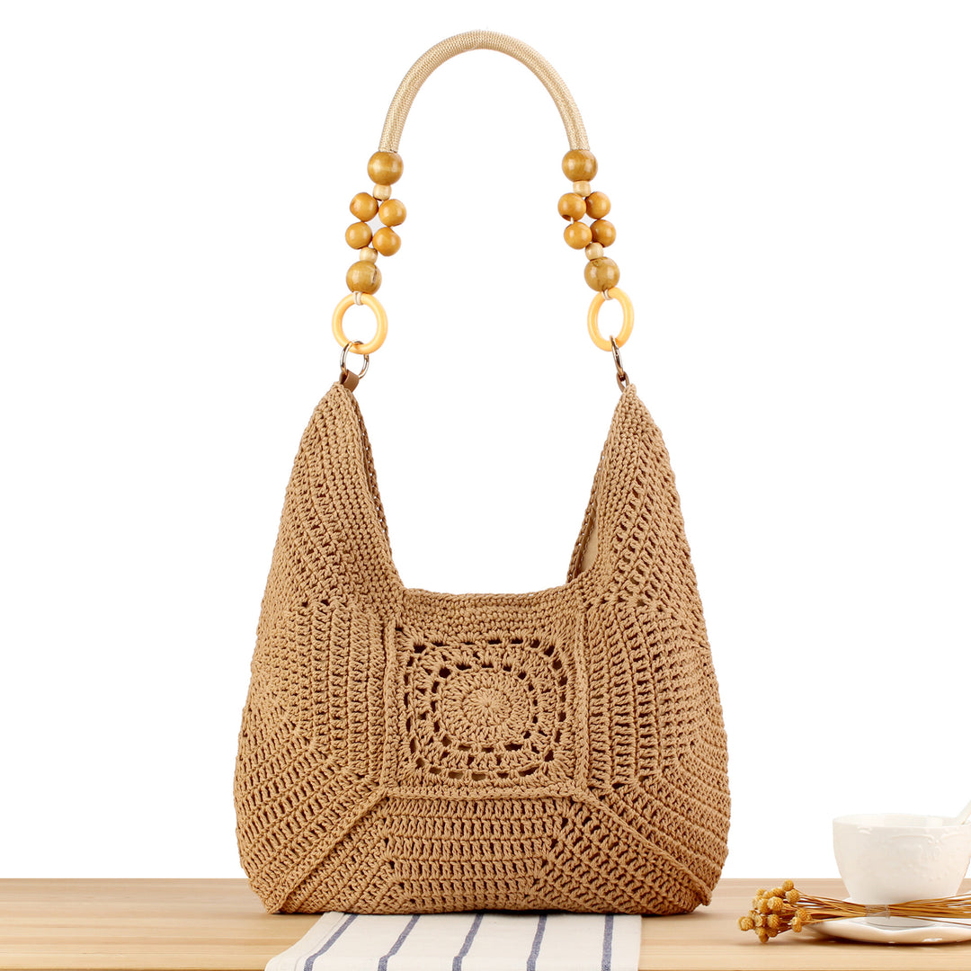 Handtasche aus handgeknüpftem Naturmaterial mit stilvollen Holzgriffen Skanto