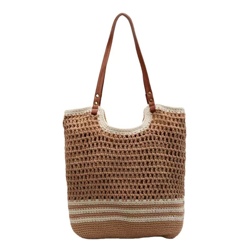 Geflochtene Strandtasche mit Leder-Schulterriemen Skanto