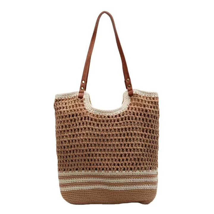 Geflochtene Strandtasche mit Leder-Schulterriemen Skanto