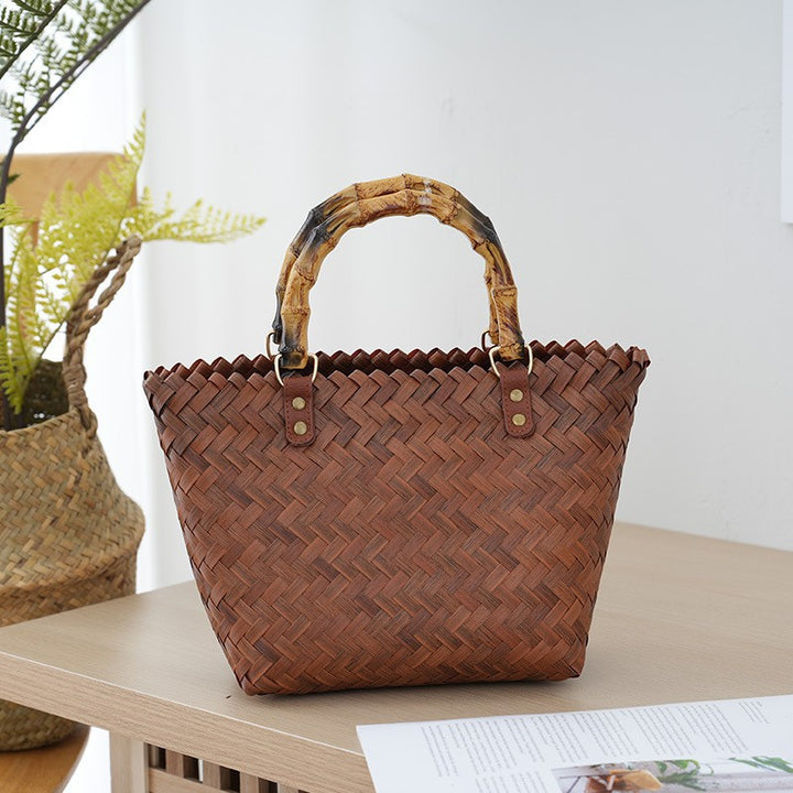 Handtasche aus gewebtem Material mit Bambusgriff Skanto