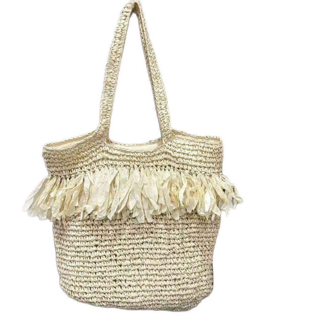 Elegante Strohtasche mit Fransen-Details Skanto
