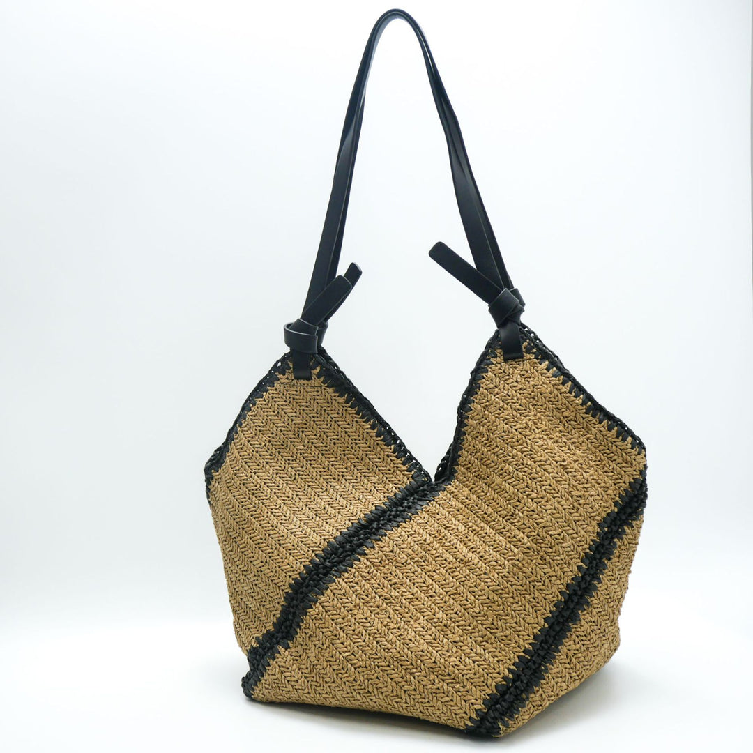 Moderne Strandtasche aus gewebtem Naturmaterial mit Ledergriffen Skanto