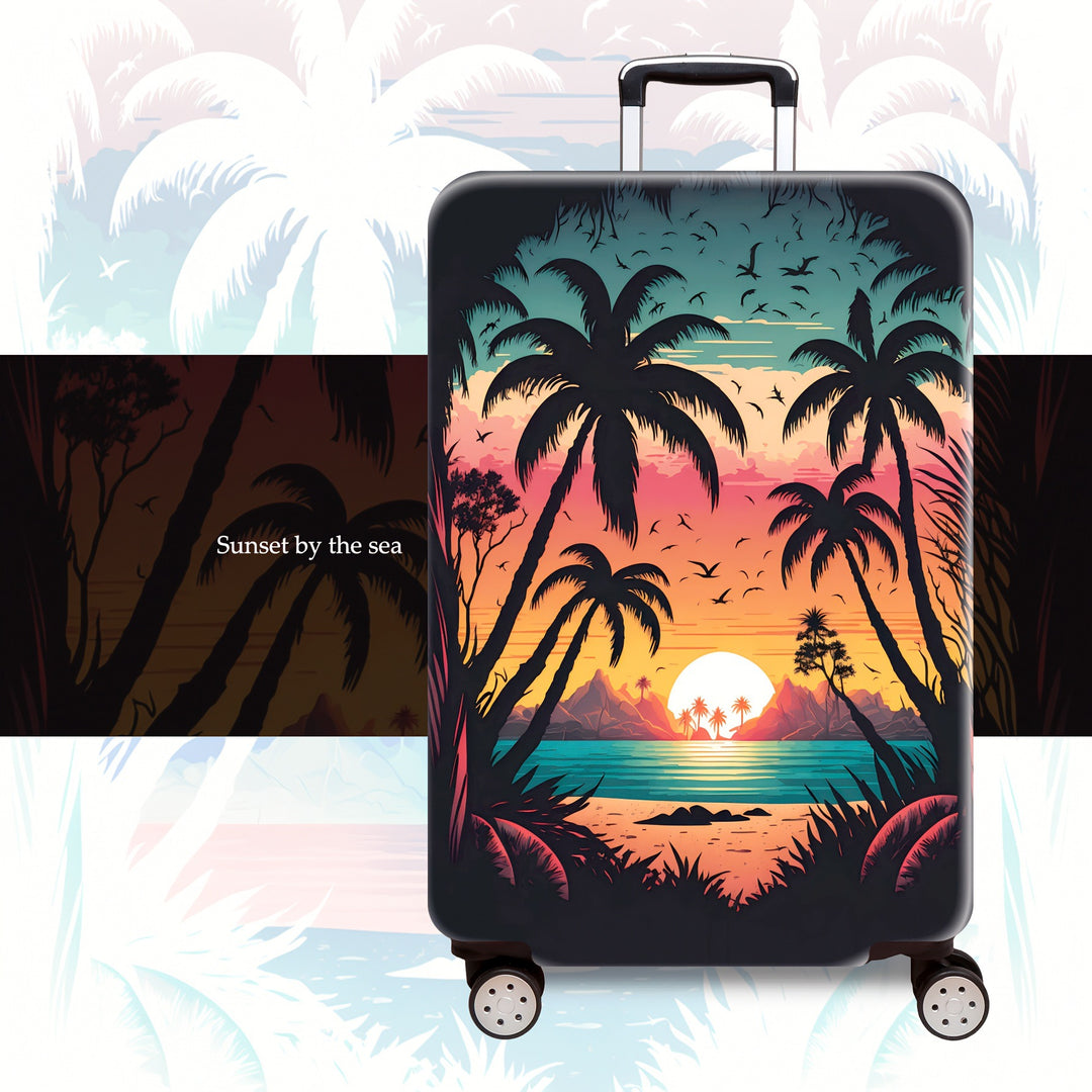 Skanto Unisex Hartschalen-Trolley mit tropischem Sonnenuntergangs-Print, vier Rollen, erweiterbar und leicht, integriertes Zahlenschloss Skanto
