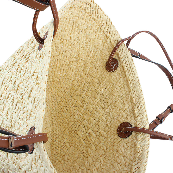 Elegante gewebte Handtasche aus Naturmaterial mit robusten Ledergriffen Skanto