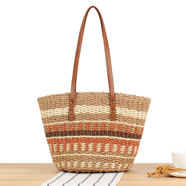 Tote Bag aus geflochtenem Naturmaterial mit eleganten Ledergriffen Skanto