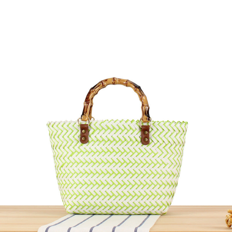 Elegante Strohtasche mit Bambusgriff Skanto