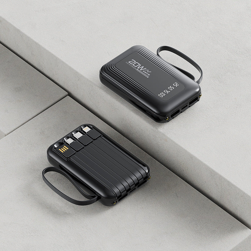 Tragbare Powerbank mit integriertem Kabelsystem und LED-Anzeige Skanto