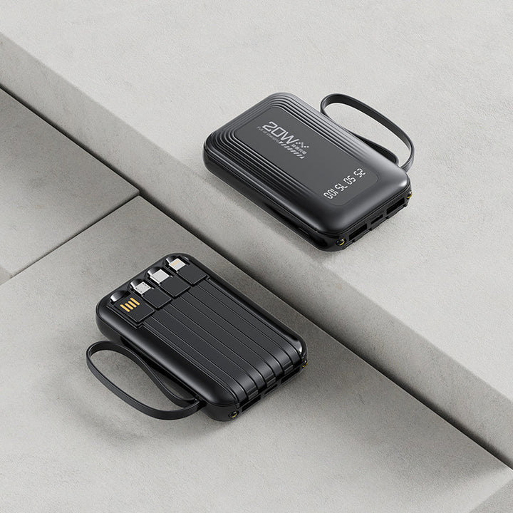 Tragbare Powerbank mit integriertem Kabelsystem und LED-Anzeige Skanto