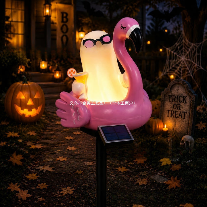 Verspielte Solar-Flamingo Gartenstecker Laterne mit integrierter LED-Figur und Erdspieß Skanto