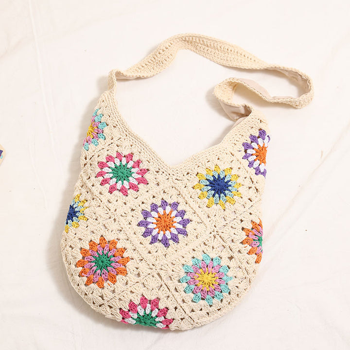 Handgemachte gehäkelte Tasche mit buntem Blumenmuster Skanto