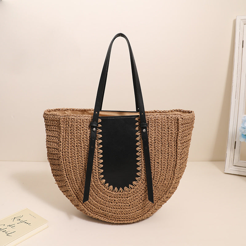 Elegante handgemachte Strohtasche mit Lederdetails Skanto