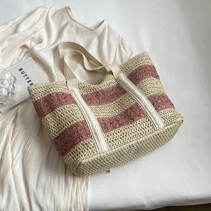 Handgefertigte Strandtasche mit auffälligem Streifendesign Skanto