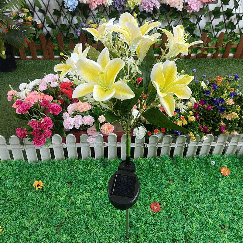 Solarbetriebener lebensechter Lilienblüten-Landschaftsstecker mit Mikro-LED-Cluster und teleskopischem Erdspieß Skanto