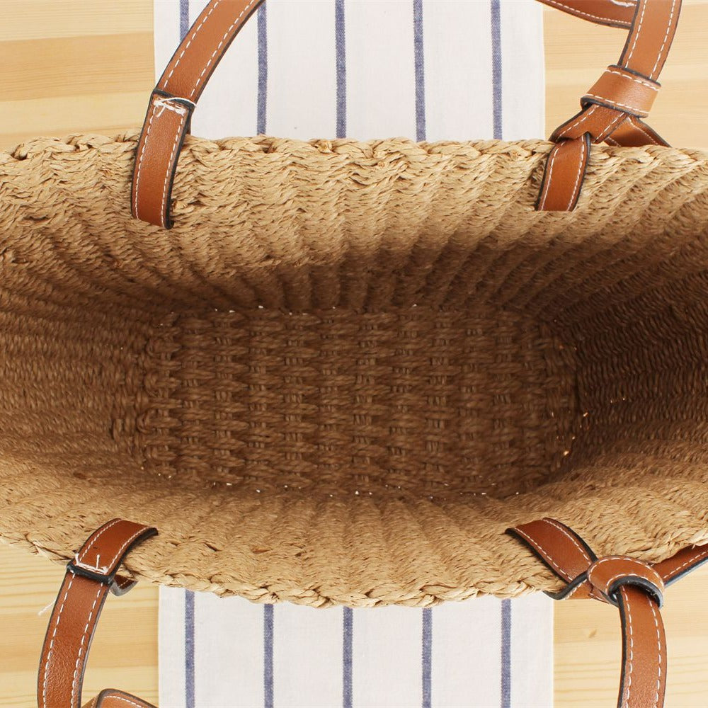 Strandtasche aus handgewebtem Naturmaterial mit robusten Lederriemen Skanto