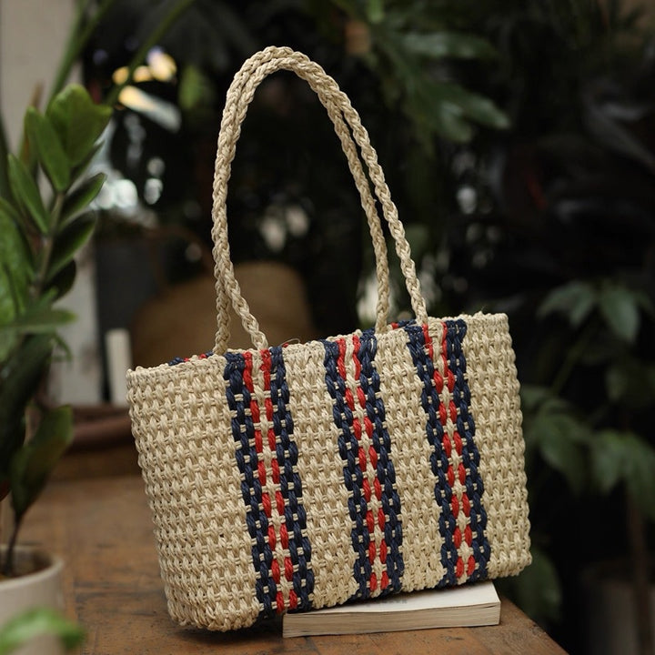 Handgefertigte Strandtasche mit farbenfrohem Muster Skanto