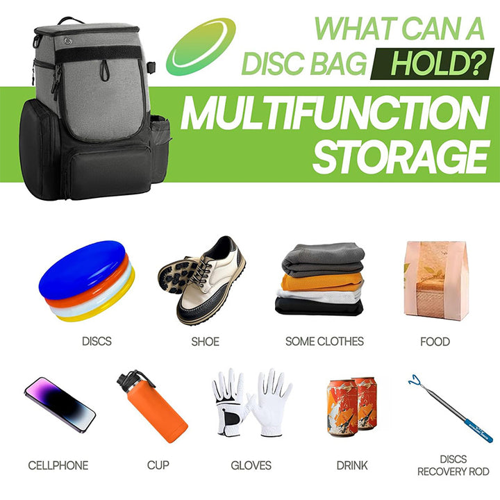 Unisex robuster Discgolf-Rucksack mit gepolstertem Disc-Fach, seitlicher Flaschentasche und multifunktionalen Zubehörtaschen Skanto