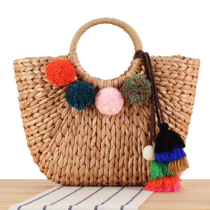 Strandtasche mit bunten Pompons Skanto