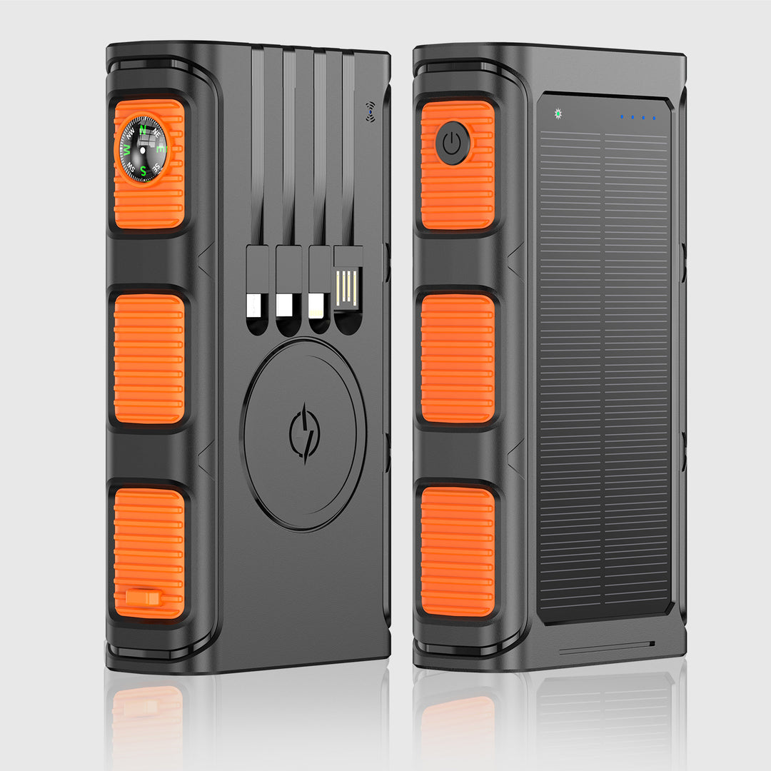 Solar Powerbank mit integriertem Kompass und mehreren Ladeanschlüssen Skanto