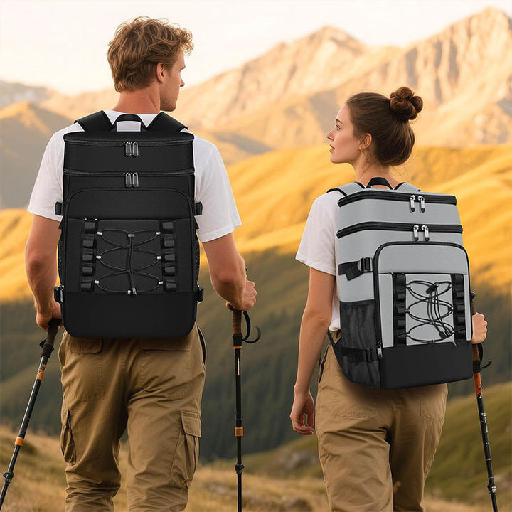 Unisex isolierter Kühlrucksack für Picknicks und Camping mit Seitenfächern für Flaschen, Außentasche für Smartphone und elastischem Gurt Skanto