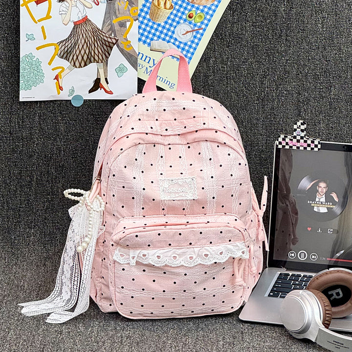 Charmante Schultasche mit Tupfenmuster und Spitzenbesatz