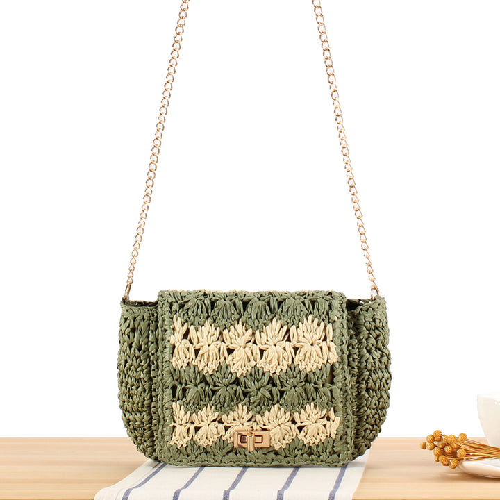 Schultertasche aus handgefertigtem geflochtenem Naturmaterial mit elegantem Verschluss Skanto