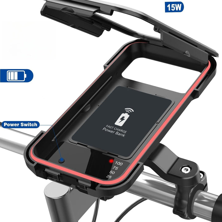 Skanto | RideCharge Pro – Wasserdichte Handyhalterung mit USB und 15W kabelloser Ladefunktion für Fahrrad und E-Bike